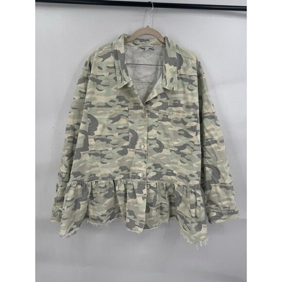 Jack & Avery Jackets & Blazers - Jack & Avery Camo Jacket Women 3X Green Plus Size Grunge Utility Distressed Punk